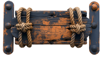 Nautical wooden sign, rope knots design, weathered maritime texture background