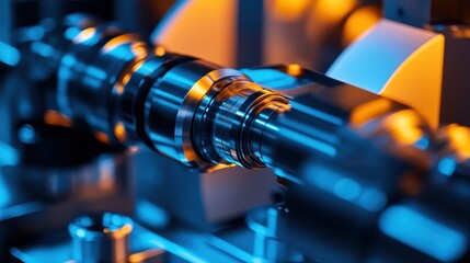 Close-Up of Industrial Machinery Component in Blue and Orange Light