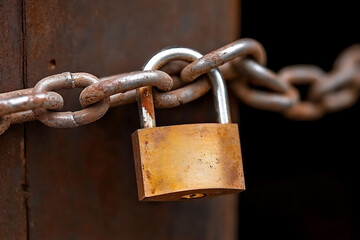 rusted chain and padlock on a door,