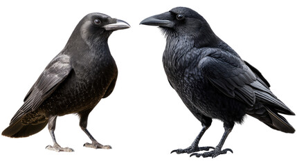 Obraz premium Black Crow Duo in Contemplation: Two sleek black crows stand side by side, their dark feathers glistening, engaged in a moment of quiet observation or silent discourse.