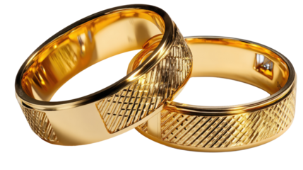 Golden Rings: A close-up shot of two elegant, gold wedding rings, intricately crafted and symbolizing everlasting love and commitment.