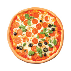 A Pizza Standing Alone on White