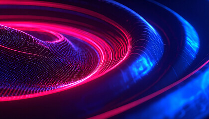 Neon holographic red blue waves. 3D render. Abstract swirling dynamic patterns in electric blues.