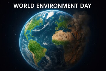 Fototapeta premium World environment day Earth showing the consequences of pollution, with a focus on damaged environments and forest fires