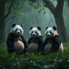 Obraz premium Three giant panda bears