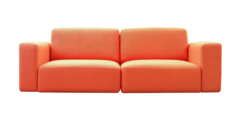 orange sofa, modern, fabric, stiff soft seating, modular base,