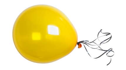 Floating yellow balloon, helium party decoration, isolated white background