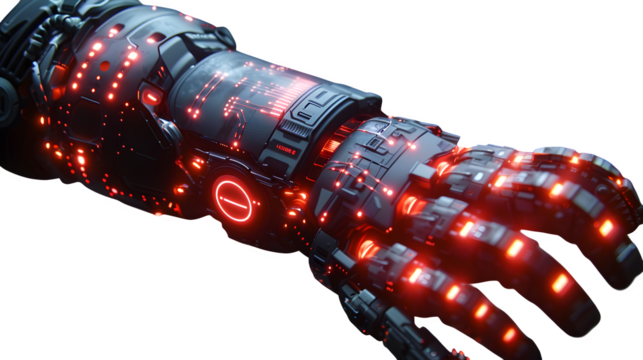 Cyberpunk arm cuff with glowing circuit lines, suspended in mid-air, techwear prop  