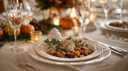 A Thanksgiving feast with a perfectly arranged dinner plate.