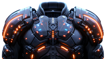 Drone-activated shoulder pads with motion lighting, stylized fashion concept, isolated PNG  