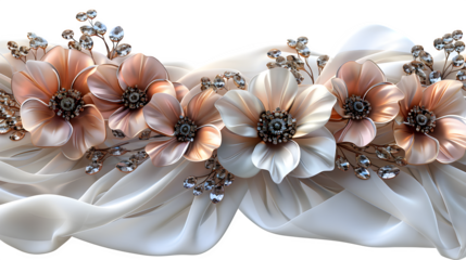 Embellished bridal sash belt with sequins and organza tie, centered display, transparent PNG  