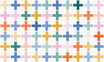 Fun abstract background with colorful cross shapes, geometric figures. Multi colored festive backdrop. Pop art style textures. Vector design layout for banners presentations, flyers, posters