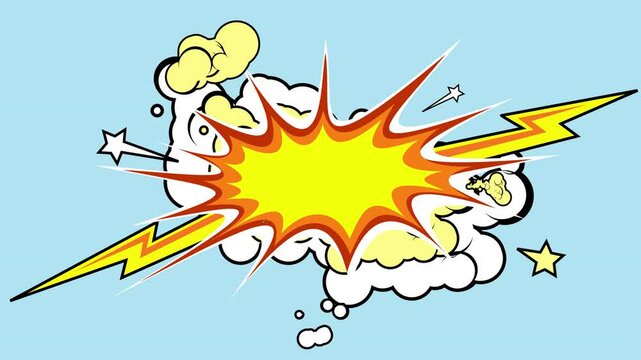 Lightning and stars surrounding comic explosion with clouds on the Alpha channel