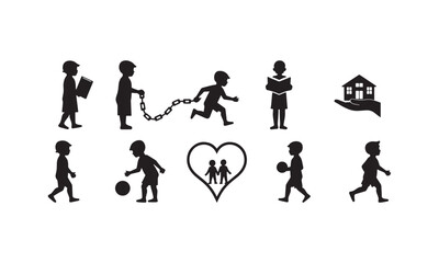 Childhood Activities and Concepts Silhouettes Vector Set
