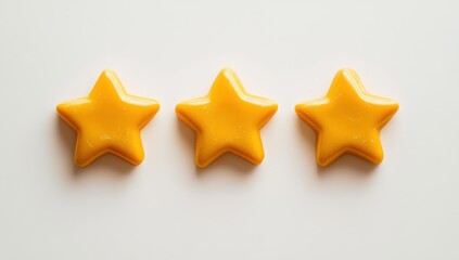 Three yellow star-shaped objects arranged horizontally on a white background (1)