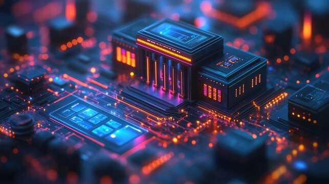 3D isometric illustration of mobile banking technology system flow