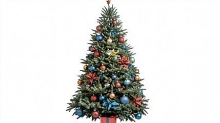 Fototapeta premium Festive Christmas Tree with Gifts on White Background