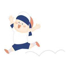 喜んで飛び跳ねる体操着の女の子のイラスト