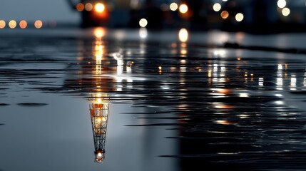 Tower Structure Reflection in Water with Background Lights