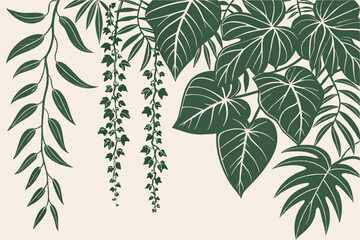 87 Lush green vine wall, dense foliage, cascading leaves, tropical plant texture, hanging garden, natural background, botanical wallpaper, vertical garden, organic pattern, rich verdant hues, string o © Md Ruhul Amin