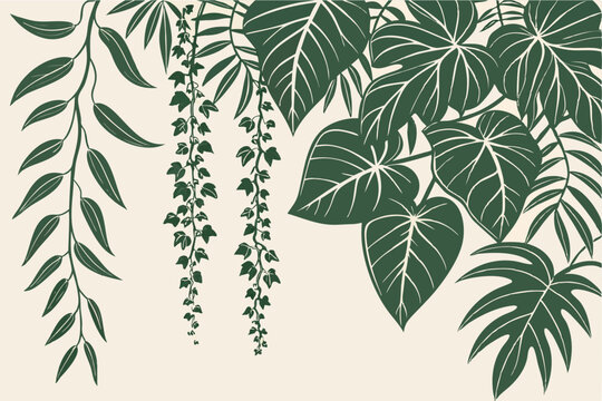 87 Lush green vine wall, dense foliage, cascading leaves, tropical plant texture, hanging garden, natural background, botanical wallpaper, vertical garden, organic pattern, rich verdant hues, string o