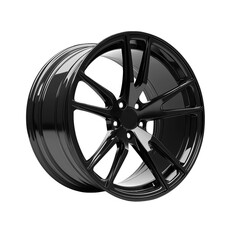 Obraz premium Glossy black alloy car wheel side view isolated