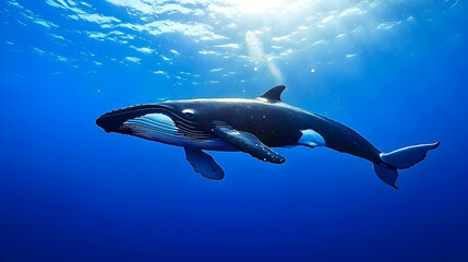 Pixelated Orca Whale Underwater Scene