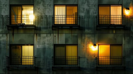 Photorealistic image of a industrial urban apartment building front