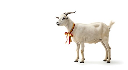 Fototapeta premium Standing Goat with Bow Isolated on White Background