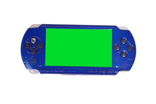 a mockup greenscreen of PSP . PSP is game console portable. a PSP with isolated background white