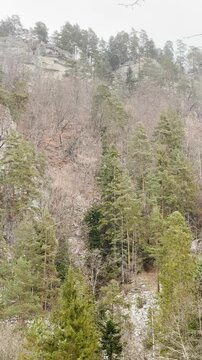 Frosty winter walk to Tomasovsky view, the rock protuberance providing wonderful views in National Park of Slovensky raj, Slovakia
