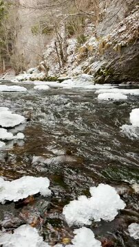 Frosty winter walk to Tomasovsky view, the rock protuberance providing wonderful views in National Park of Slovensky raj, Slovakia
