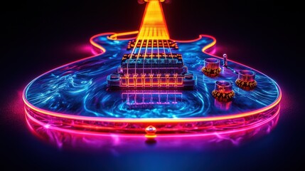 Electric guitar with vibrant neon lights