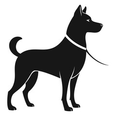 Dog Standing alert with leash black silhouette on transparent background