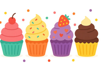 Cute colorful flat vector cupcakes
