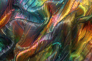 close up horizontal colorful shiny wavy curtain background