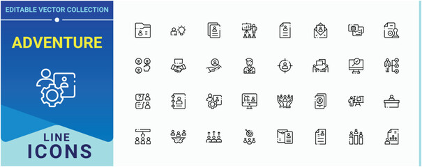 Adventure icon set. Containing hunter, camp, outdoor and more. Hunting line icon set. Minimal thin line web icons set. Pixel perfect. Vector illustration.
