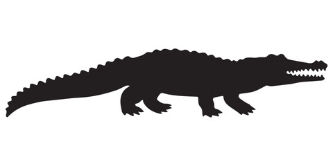Crocodile silhouette with reptile and lizard features on white background
