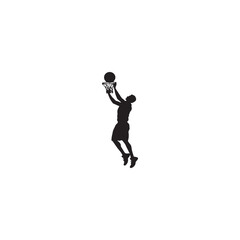 basketball player throws the ball into the hoop, vector, graphics, black and white
