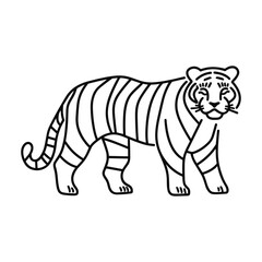 Outline tiger icon in boho style. Whole body. Black line vector animal design on white background