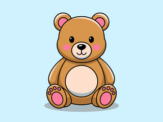 Obraz premium Adorable Cartoon Teddy Bear Illustration on Light Blue Background, Cute Stuffed Animal Design, Vector Art