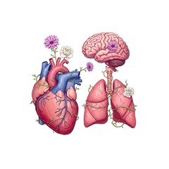 human brain Anatomy,heart and flowers.