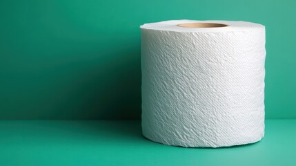White Toilet Paper Roll on a Single Color Background, Unrolled Length Displayed, Ideal for Cleaning and Hygiene Concepts in Stock Photography