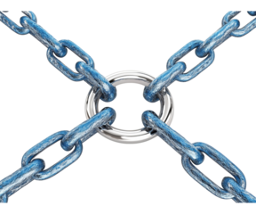 3D blue chain link icon with silver chains on Png Format and Transparent Background