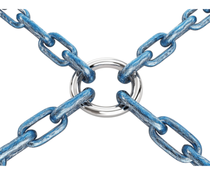 3D blue chain link icon with silver chains on Png Format and Transparent Background