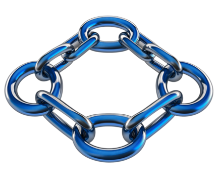 3D blue chain link icon with silver chains on Png Format and Transparent Background