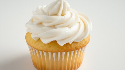 Single vanilla cupcake with cream frosting