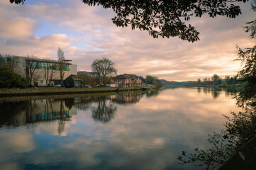 Fototapeta premium sunset over the River Bann in Coleraine, County Derry, Northern Ireland, United Kingdom 