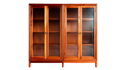 A wooden cabinet with four glass doors