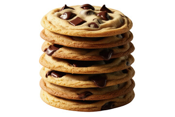 Stack of chocolate chip cookies isolated on a transparent background